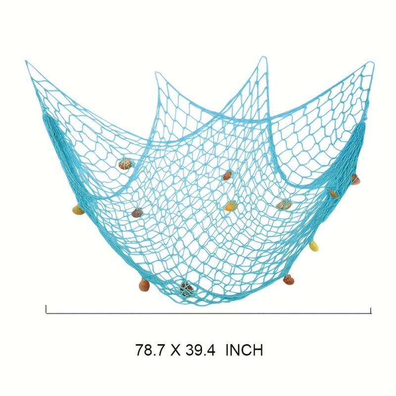 Nautical Fishing Net Wall Decor with Seashells - Home Office Party Decor