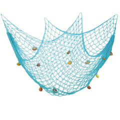 Nautical Fishing Net Wall Decor with Seashells - Home Office Party Decor