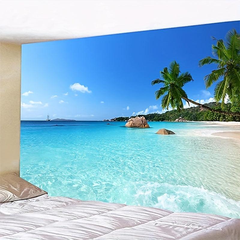 Seaside Landscape Tapestry Beach Palm Tree Wall Hanging