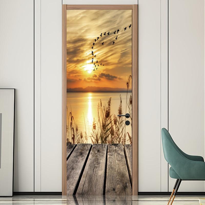 Waterproof 3D Vision Door Sticker Self Adhesive Full Door Wrap Mural