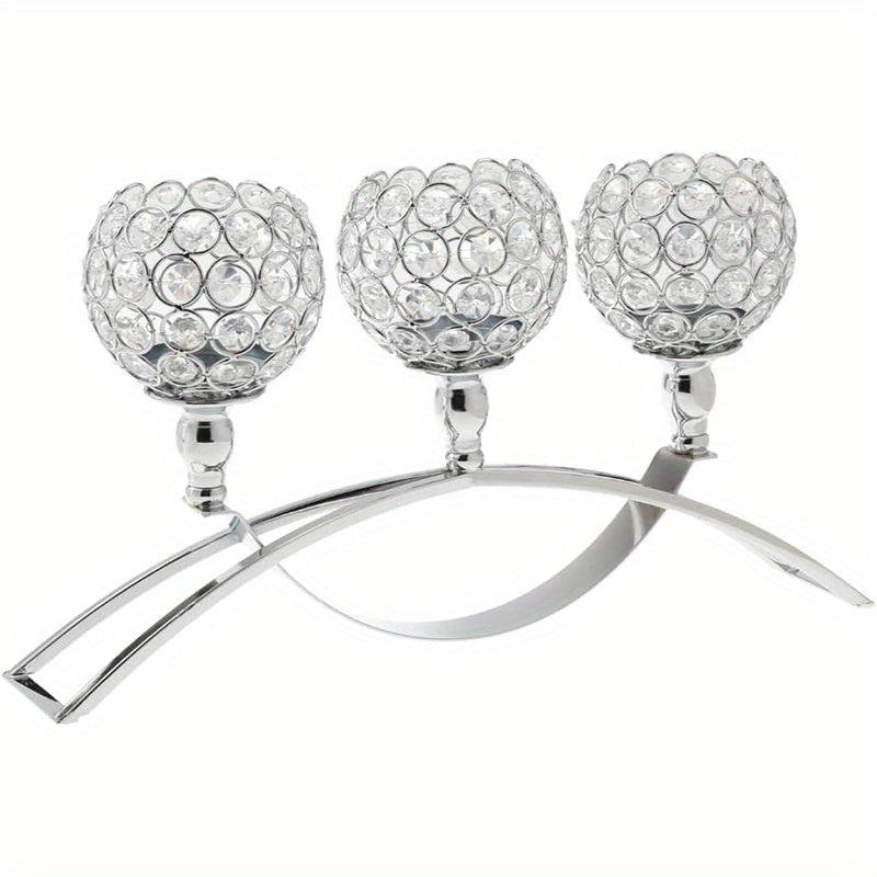3-Arm Crystal Candle Holders Tealight Candelabra Votive Candle Holder