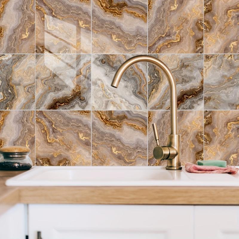 10pcs Golden Brown Marble Tile Wall Sticker Home Decoration