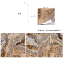 10pcs Golden Brown Marble Tile Wall Sticker Home Decoration