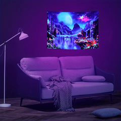 Fantasy Forest Blacklight Tapestry Moon Butterfly Starry Sky UV Tapestry