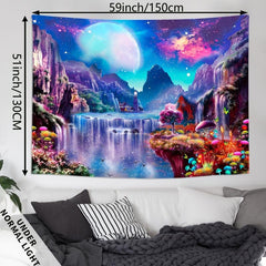 Fantasy Forest Blacklight Tapestry Moon Butterfly Starry Sky UV Tapestry
