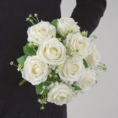 9 Head Silk Rose Bouquet for Weddings and Home Decor