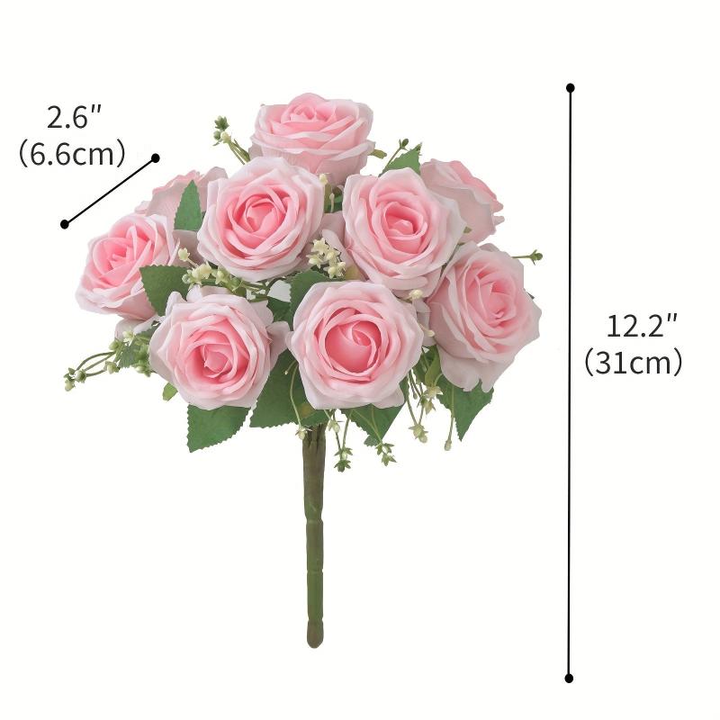 9 Head Silk Rose Bouquet for Weddings and Home Decor