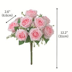 9 Head Silk Rose Bouquet for Weddings and Home Decor