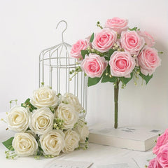 9 Head Silk Rose Bouquet for Weddings and Home Decor