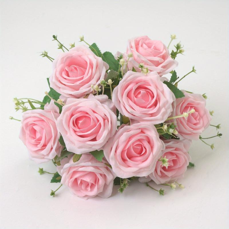 9 Head Silk Rose Bouquet for Weddings and Home Decor