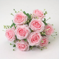 9 Head Silk Rose Bouquet for Weddings and Home Decor