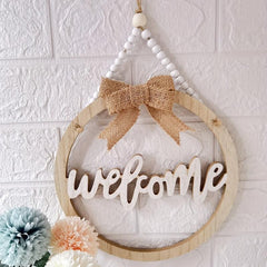 Wooden Welcome Sign Round Front Door Decor Farmhouse Porch Hangers Hello Wreaths