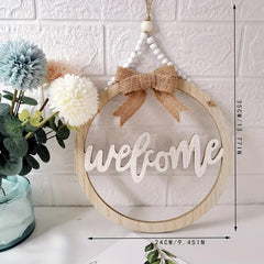Wooden Welcome Sign Round Front Door Decor Farmhouse Porch Hangers Hello Wreaths
