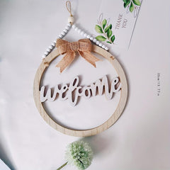 Wooden Welcome Sign Round Front Door Decor Farmhouse Porch Hangers Hello Wreaths