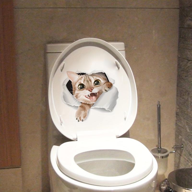 3D Cat Pattern Toilet Lid Decal Restroom Renovation Self-adhesive Decal