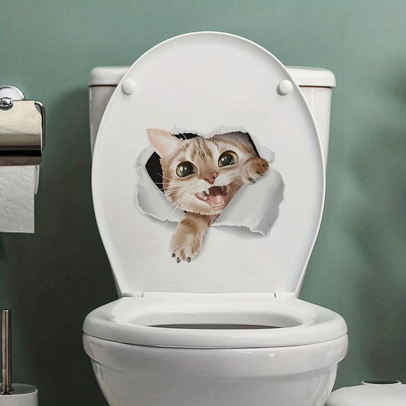 3D Cat Pattern Toilet Lid Decal Restroom Renovation Self-adhesive Decal