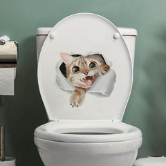 3D Cat Pattern Toilet Lid Decal Restroom Renovation Self-adhesive Decal