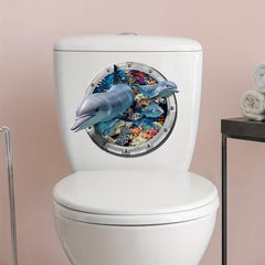 3D Dolphin Diving Toilet Sticker Cute Bathroom Decoration