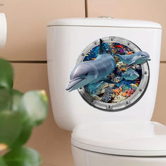 3D Dolphin Diving Toilet Sticker Cute Bathroom Decoration