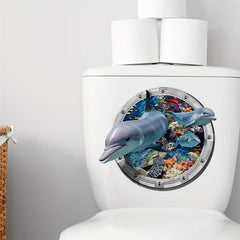 3D Dolphin Diving Toilet Sticker Cute Bathroom Decoration