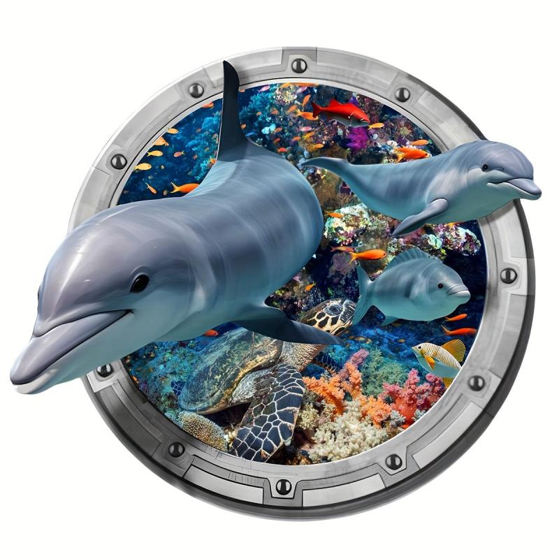 3D Dolphin Diving Toilet Sticker Cute Bathroom Decoration