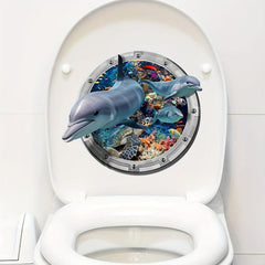 3D Dolphin Diving Toilet Sticker Cute Bathroom Decoration