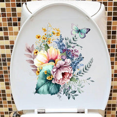 Purple Flower Butterfly Wall Sticker Bathroom Toilet Waterproof