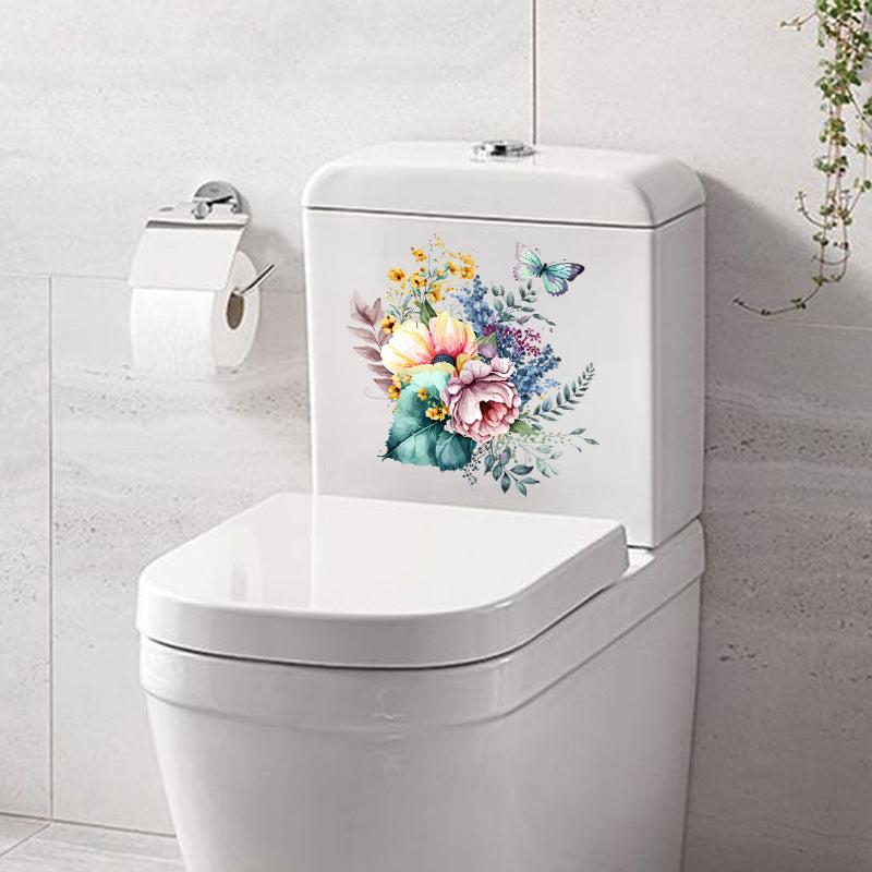 Purple Flower Butterfly Wall Sticker Bathroom Toilet Waterproof