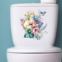 Purple Flower Butterfly Wall Sticker Bathroom Toilet Waterproof