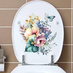 Purple Flower Butterfly Wall Sticker Bathroom Toilet Waterproof