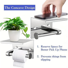 304 Stainless Steel Toilet Paper Holder with Storage Self Adhesive/Screw