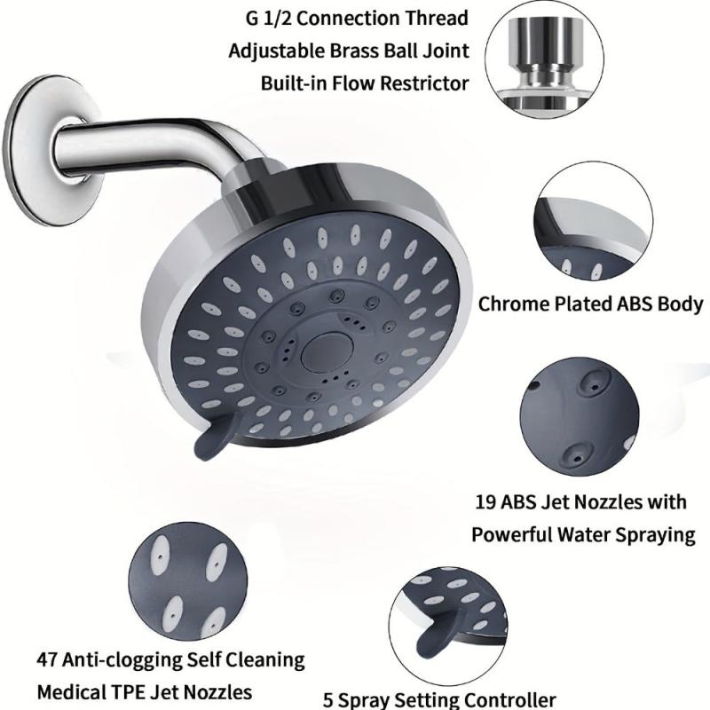 High Pressure Rain Fixed Showerhead 5 Setting