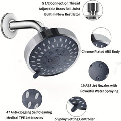 High Pressure Rain Fixed Showerhead 5 Setting