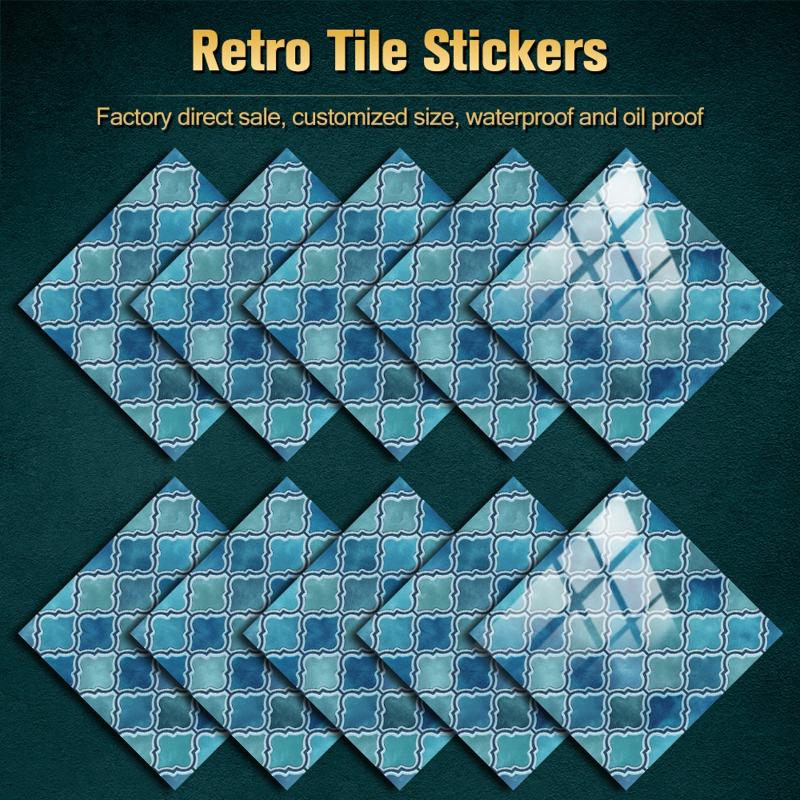 10pcs Vintage Tile Stickers Peel and Stick Self Adhesive Decals