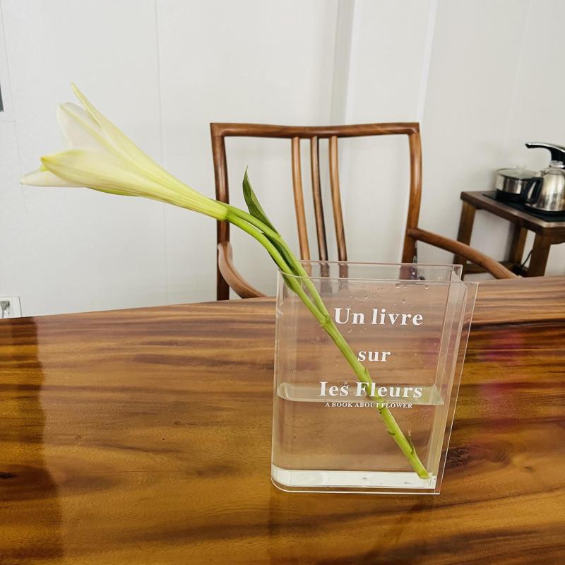 Modern Clear Book Vase with Cleaning Tools Acrylic Flower Vase