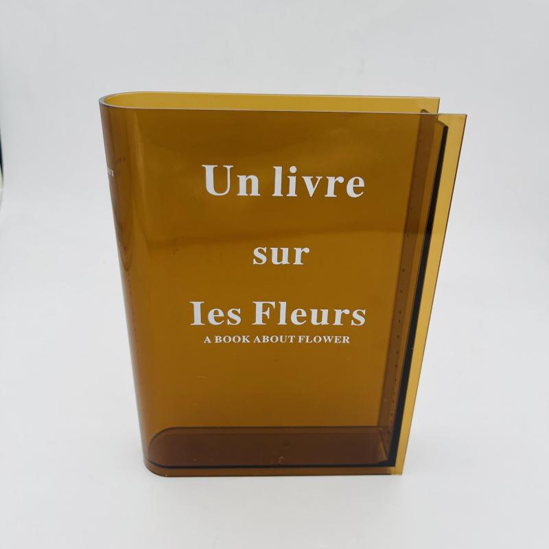 Modern Clear Book Vase with Cleaning Tools Acrylic Flower Vase