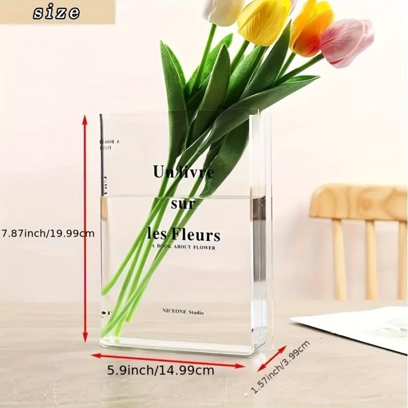 Modern Clear Book Vase with Cleaning Tools Acrylic Flower Vase