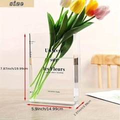 Modern Clear Book Vase with Cleaning Tools Acrylic Flower Vase