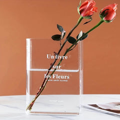Modern Clear Book Vase with Cleaning Tools Acrylic Flower Vase