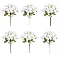 6pcs Christmas Artificial Poinsettia Flowers Faux Silk Poinsettia Bush Bouquets