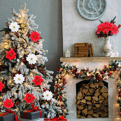 6pcs Christmas Artificial Poinsettia Flowers Faux Silk Poinsettia Bush Bouquets