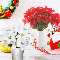 6pcs Christmas Artificial Poinsettia Flowers Faux Silk Poinsettia Bush Bouquets