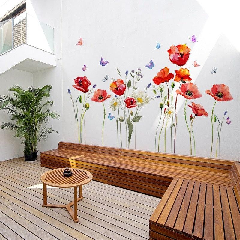 Colorful Flower Plant Butterfly Wall Sticker Self Adhesive PVC Decals