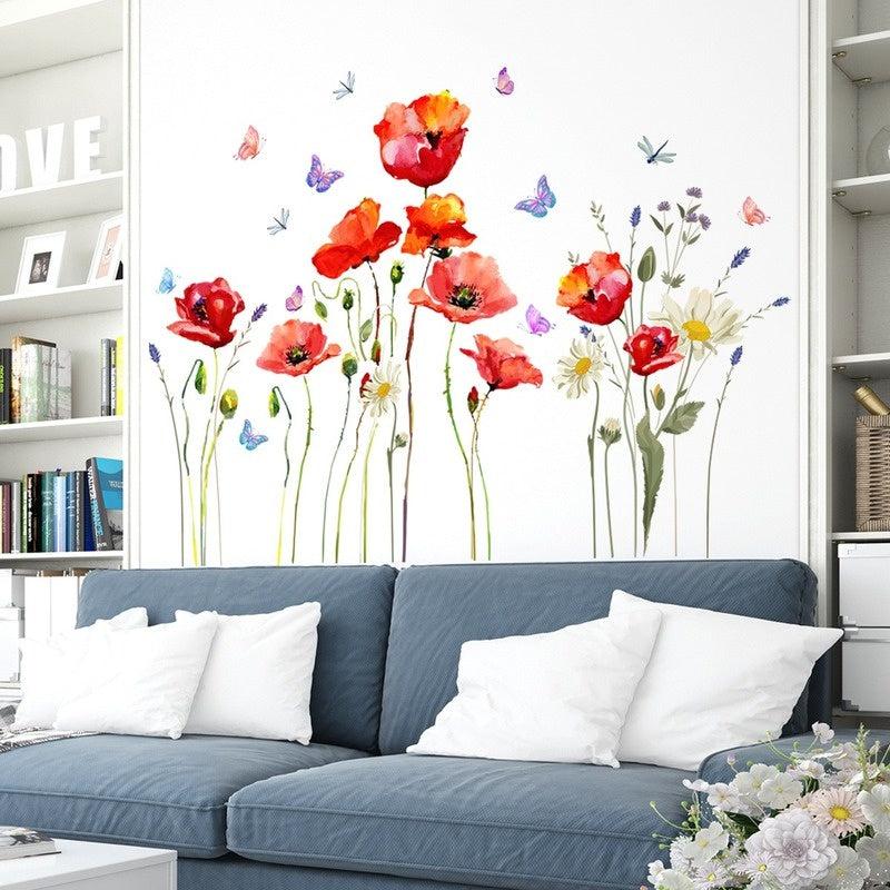 Colorful Flower Plant Butterfly Wall Sticker Self Adhesive PVC Decals