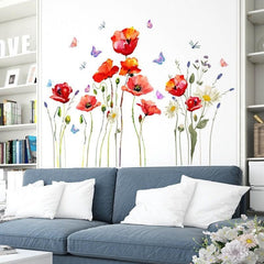 Colorful Flower Plant Butterfly Wall Sticker Self Adhesive PVC Decals