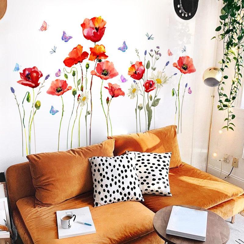 Colorful Flower Plant Butterfly Wall Sticker Self Adhesive PVC Decals