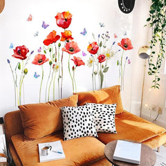 Colorful Flower Plant Butterfly Wall Sticker Self Adhesive PVC Decals