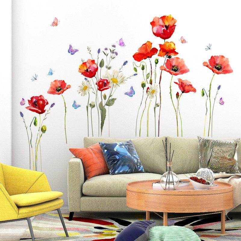 Colorful Flower Plant Butterfly Wall Sticker Self Adhesive PVC Decals