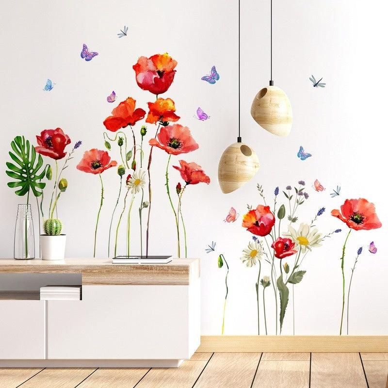 Colorful Flower Plant Butterfly Wall Sticker Self Adhesive PVC Decals