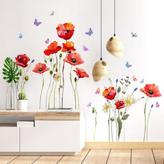 Colorful Flower Plant Butterfly Wall Sticker Self Adhesive PVC Decals